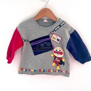 Anpanman Anime Tee! Baikinman, Robot & Train, Long Raglan Sleeves, Mesh Pocket